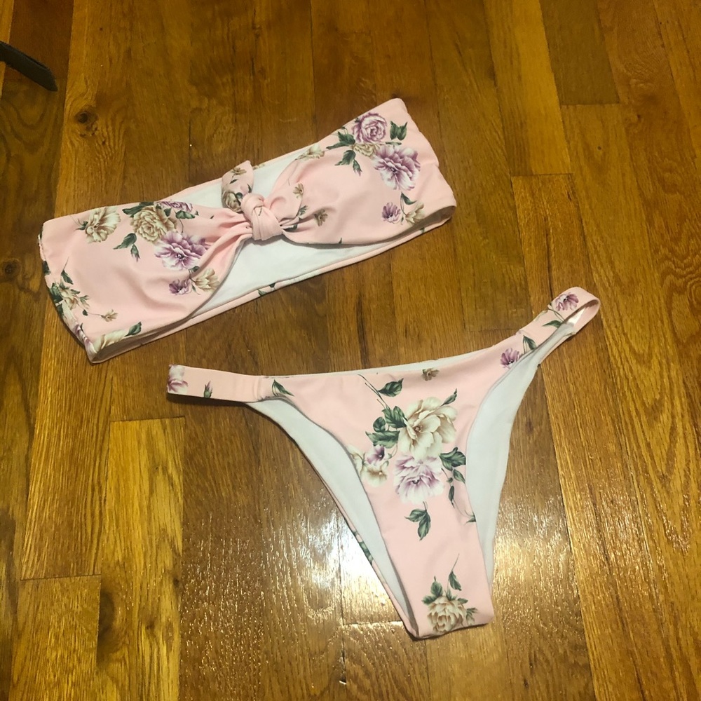 Pink Floral Bandeau Bikini